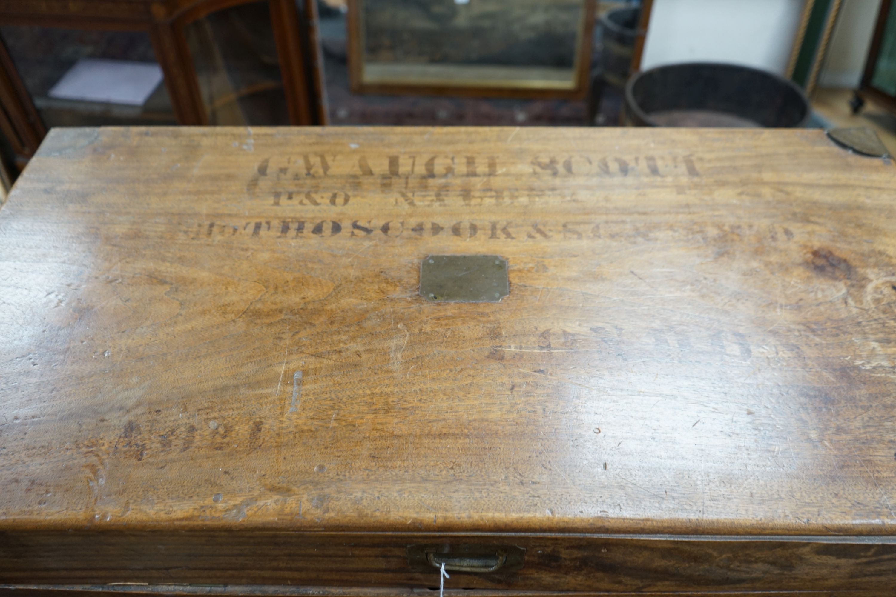 An Anglo-Chinese brass bound camphor wood trunk, late 19th century width 101cm depth 53cm height 48cm